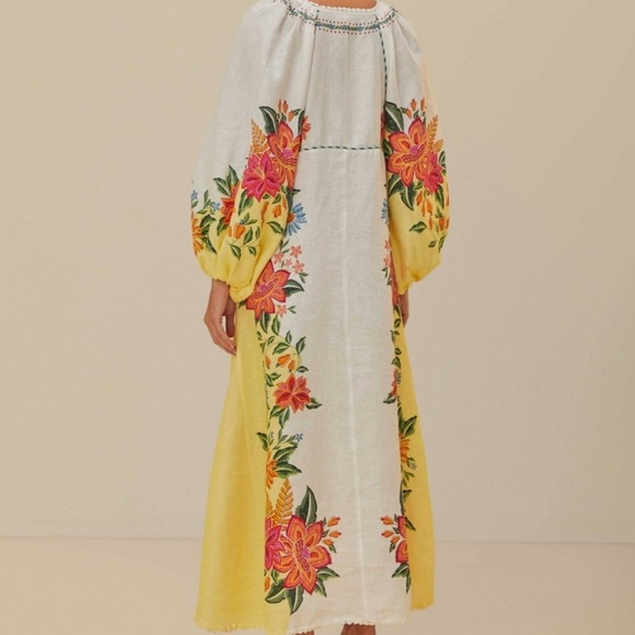 FARM Rio Floral Embroidered Dress - Yellow and White - Picture 9 of 9